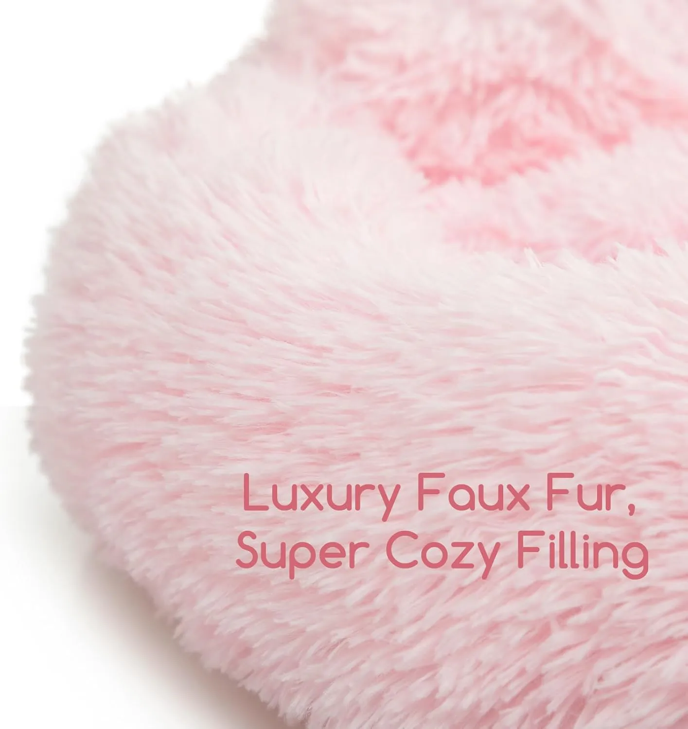 Hollypet Self-Warming Donut Pet Bed Luxury Cozy Nest Monster Sleeping Bed Round Faux Fur Bed for Cats, Pink