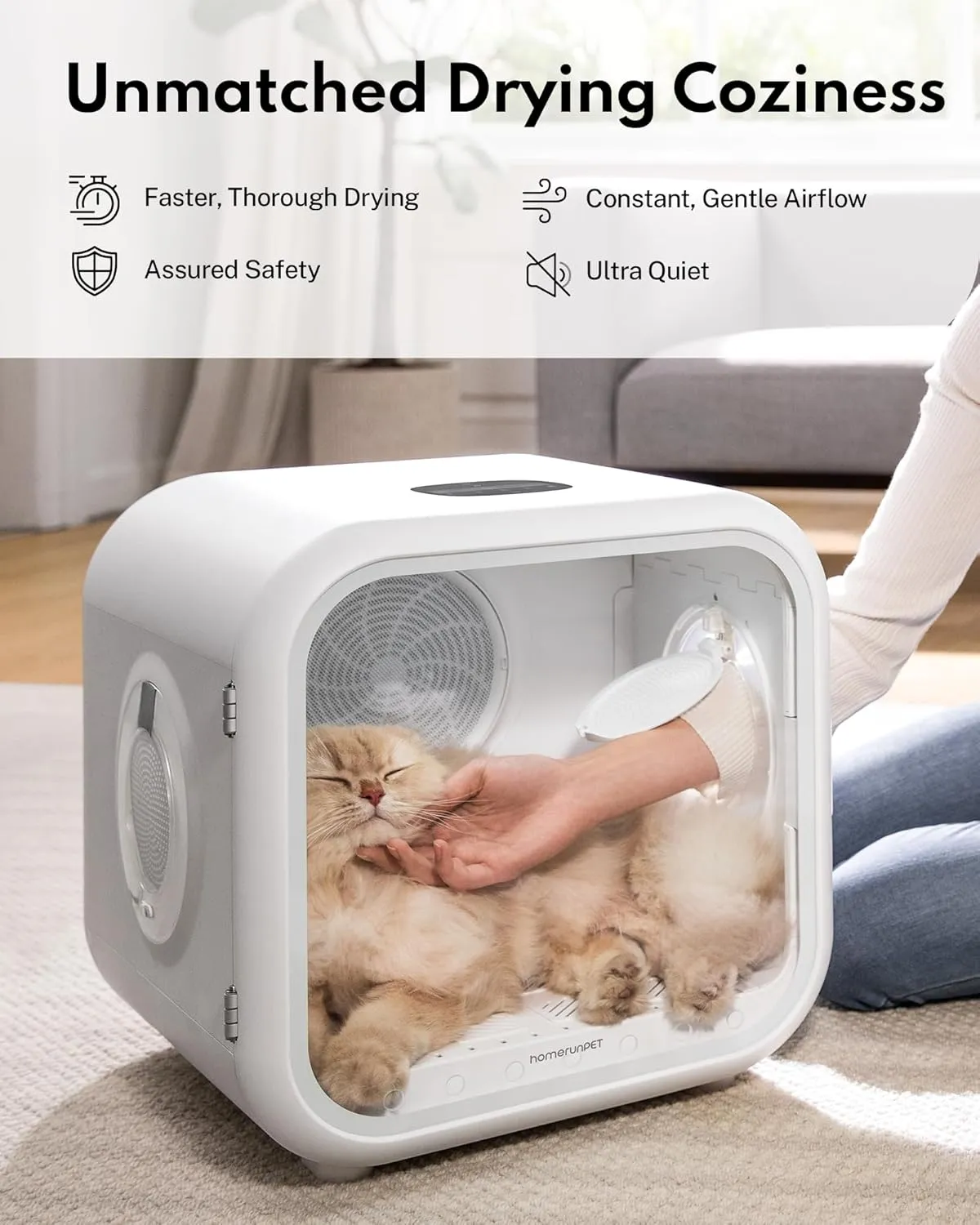 HomeRunPet Cat Dryer, 360 Efficient Automatic and Quiet Box with Smart Temperature Control, Ideal for Small Dogs (50L Drybo Plus Pet Dryer Box)