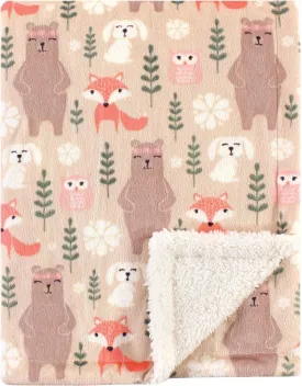 Hudson Baby Unisex Baby Plush Mink and Sherpa Blanket, Girl Forest, One Size