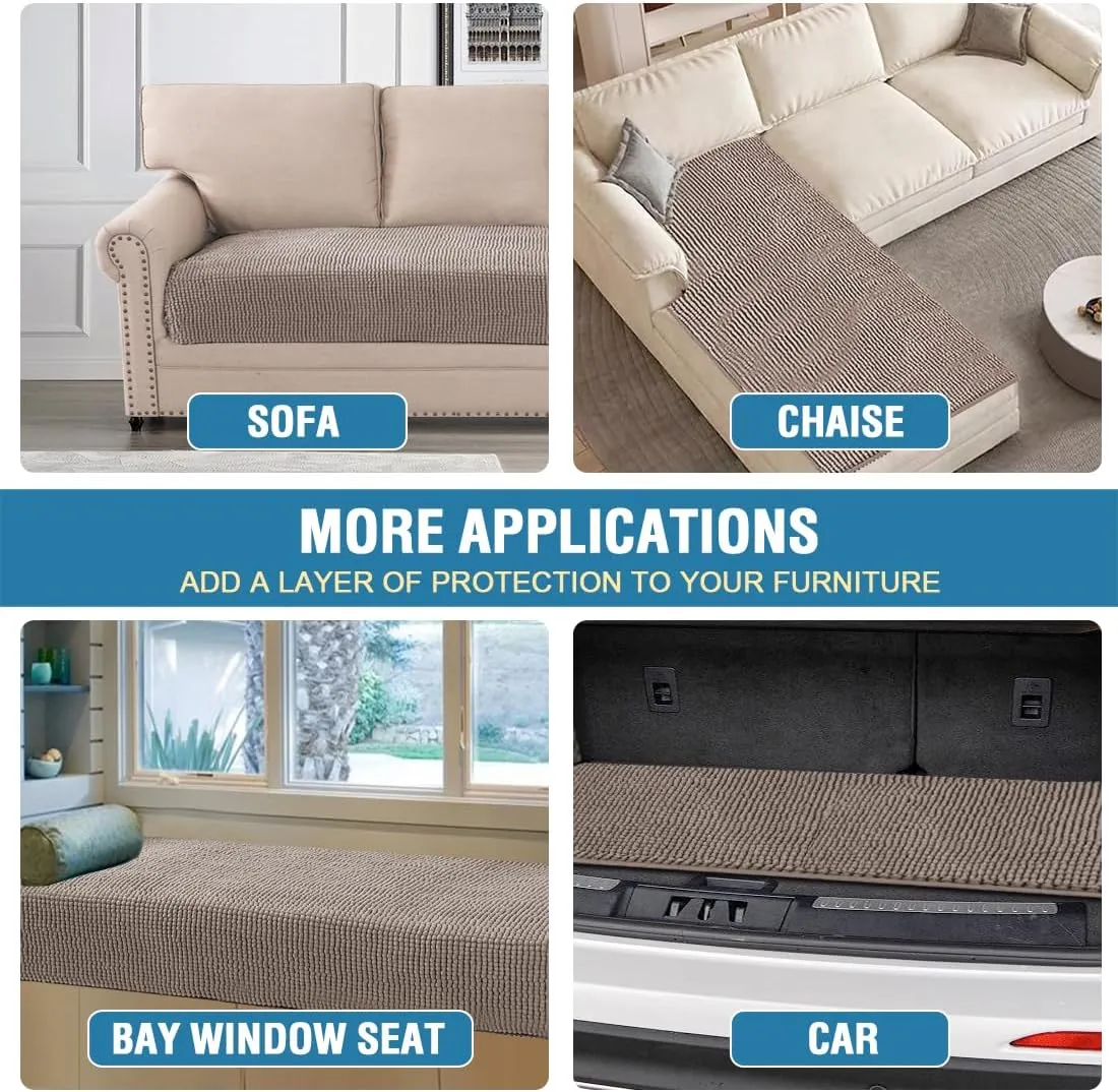 H.VERSAILTEX Plush Chenille Dog Bed Cover Thick Soft Sofa Cover for 3 Cushion Couch Anti Slip Couch Cover Furniture Protector for Dog, Pet, Cat (35" x 74", Cuban Sand)