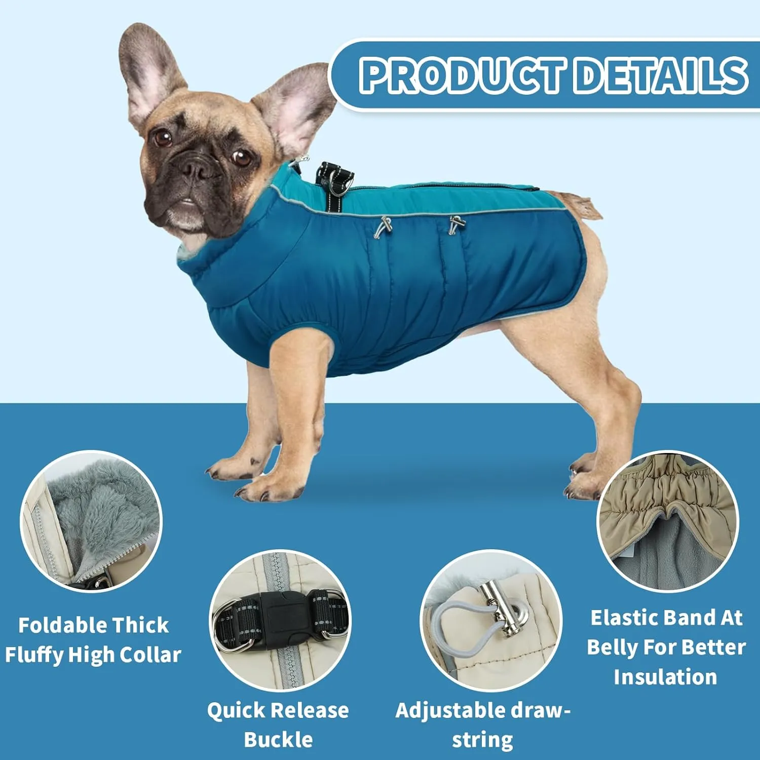 IDOMIK Warm Dog Coat with Built-in Harness - Winter Coat, Cold Weather Jacket, Waterproof, Thicken Fleece, Windproof Snow Jacket for Small, Medium, Large Dogs