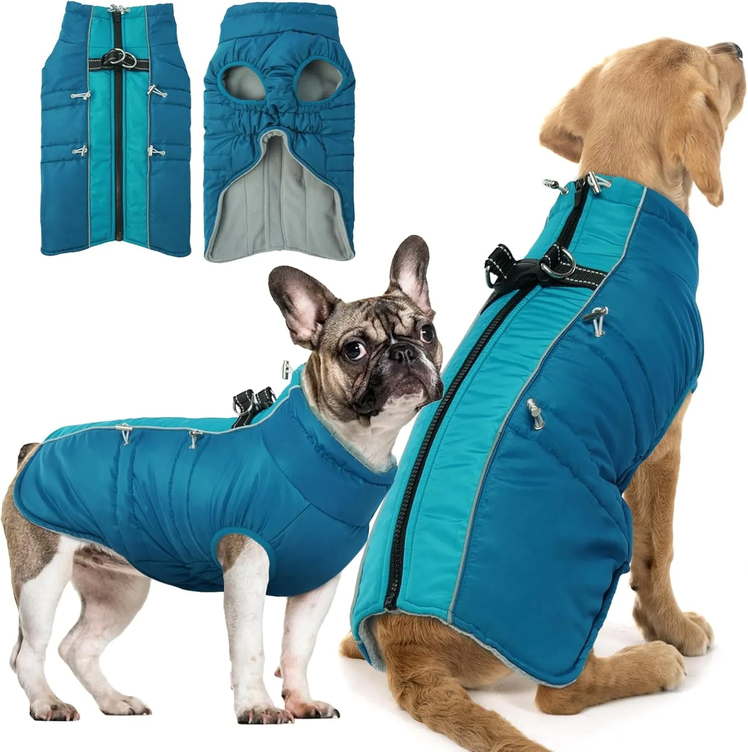 IDOMIK Warm Dog Coat with Built-in Harness - Winter Coat, Cold Weather Jacket, Waterproof, Thicken Fleece, Windproof Snow Jacket for Small, Medium, Large Dogs