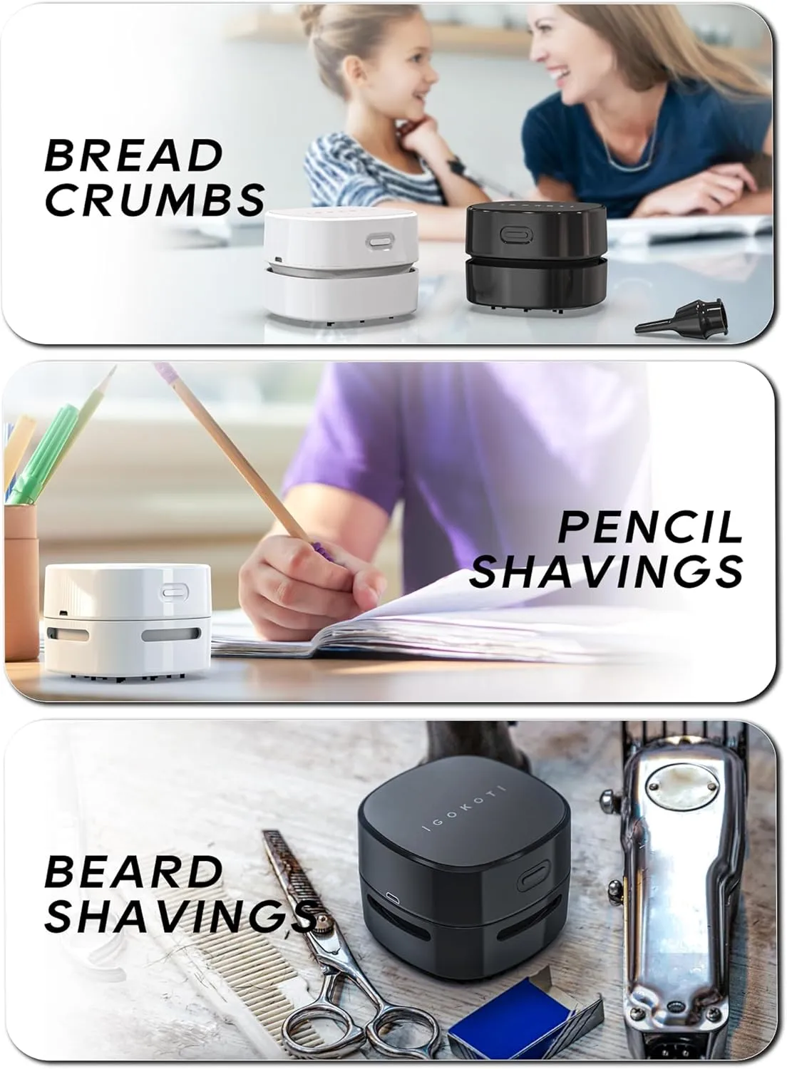 IGOKOTI Desktop Vacuum Cleaner Mini, USB Rechargeable Desk Vacuum Energy Saving High Endurance, Cordless 360 Rotatable Tabletop Dust Sweeper for Cleaning Hairs Crumbs Keyboard
