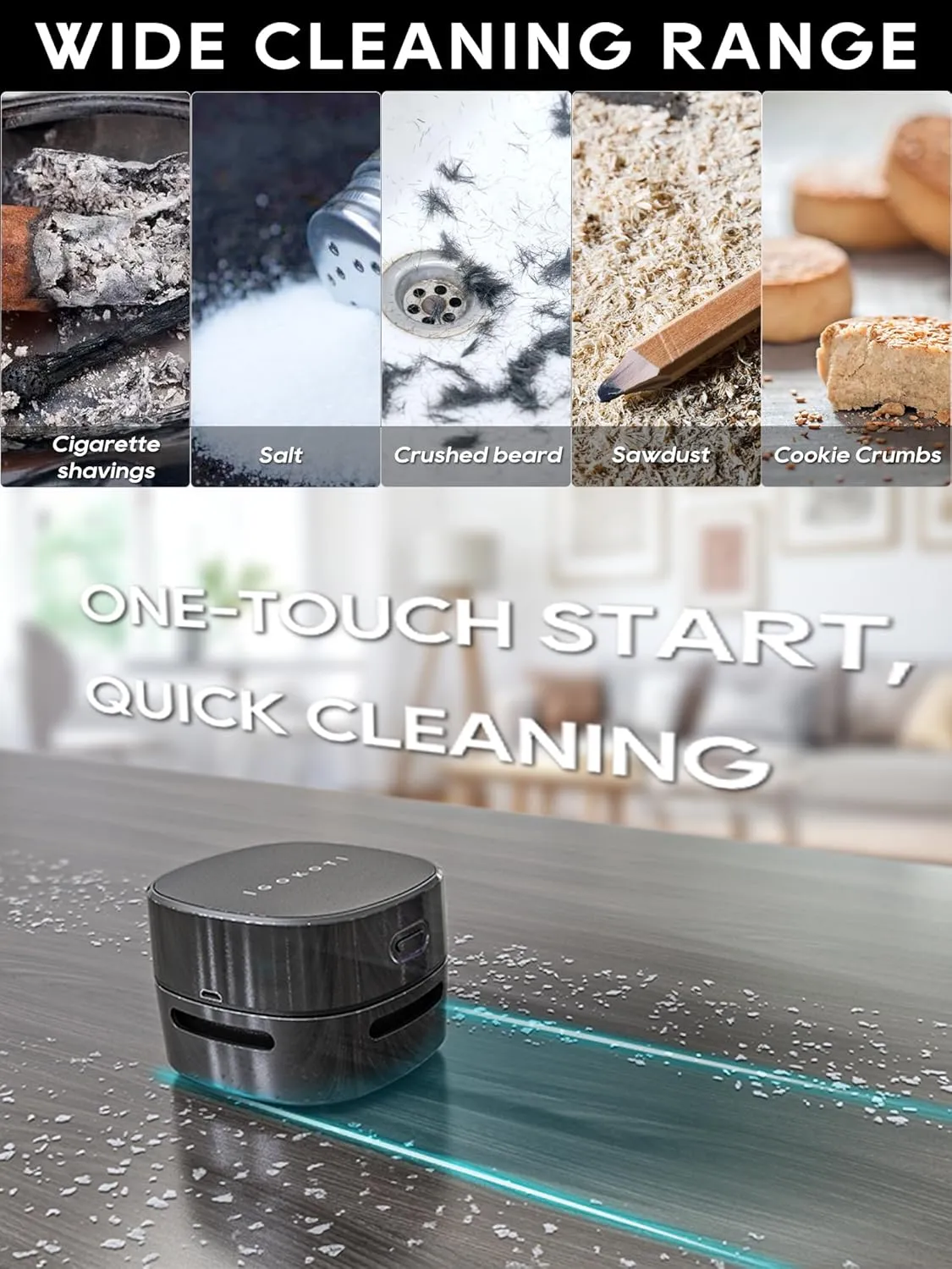 IGOKOTI Desktop Vacuum Cleaner Mini, USB Rechargeable Desk Vacuum Energy Saving High Endurance, Cordless 360 Rotatable Tabletop Dust Sweeper for Cleaning Hairs Crumbs Keyboard