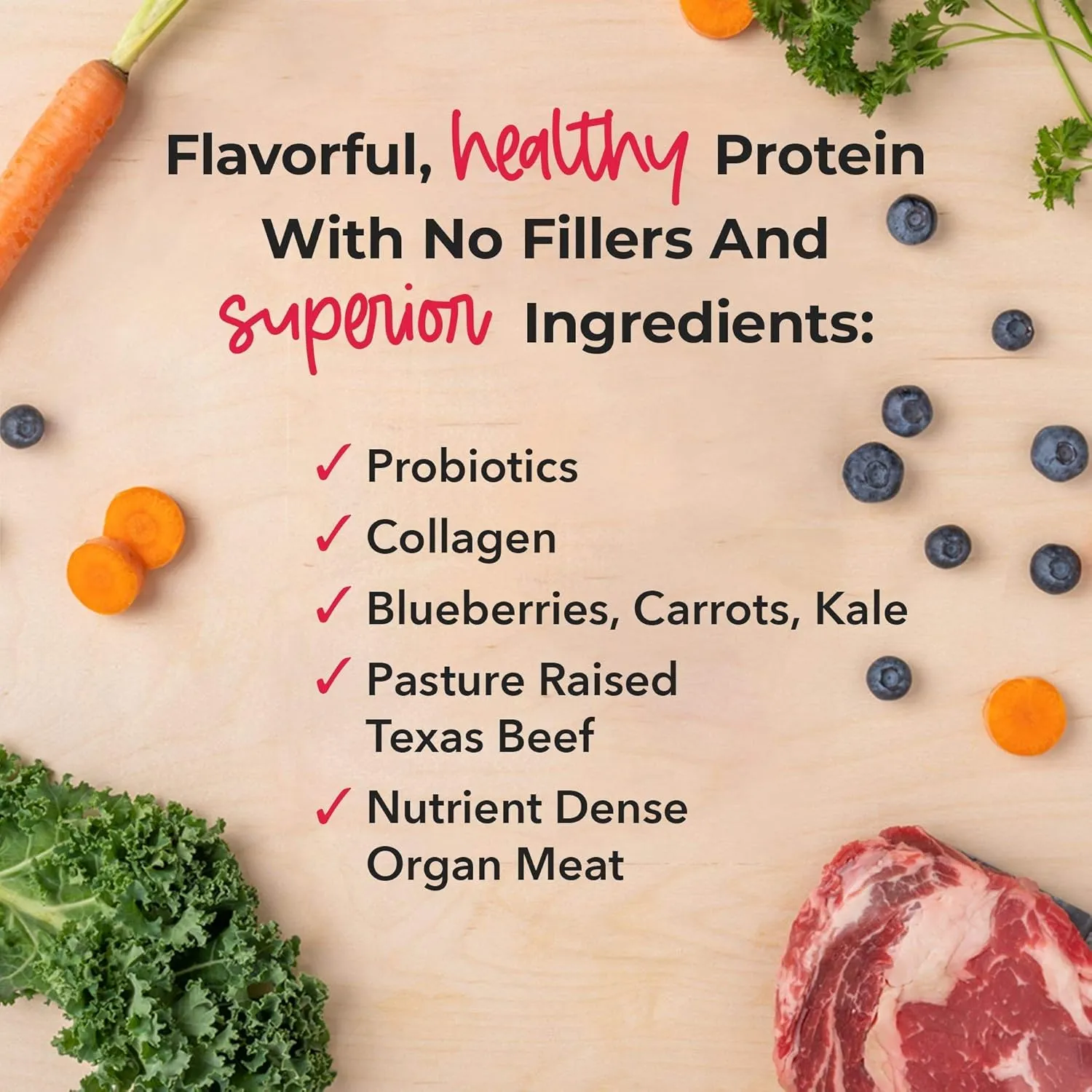 iHeartDogs Dog Food Topper - Freeze-Dried Raw Dog Food Seasoning with Collagen Peptides - Grain Free Superfood Meal Mixer (Beef, 3 Ounce)