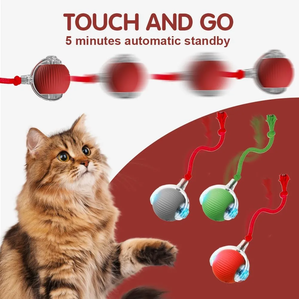 Interactive Cat Ball Toy 2025 New Cat Toys for Indoor Cats, Cat Rotating Ball Toy, Automatic Moving Cat Balls, 360 Automatic Rolling Ball Toy Electric Dog Balls for Dog/Cat (Red)