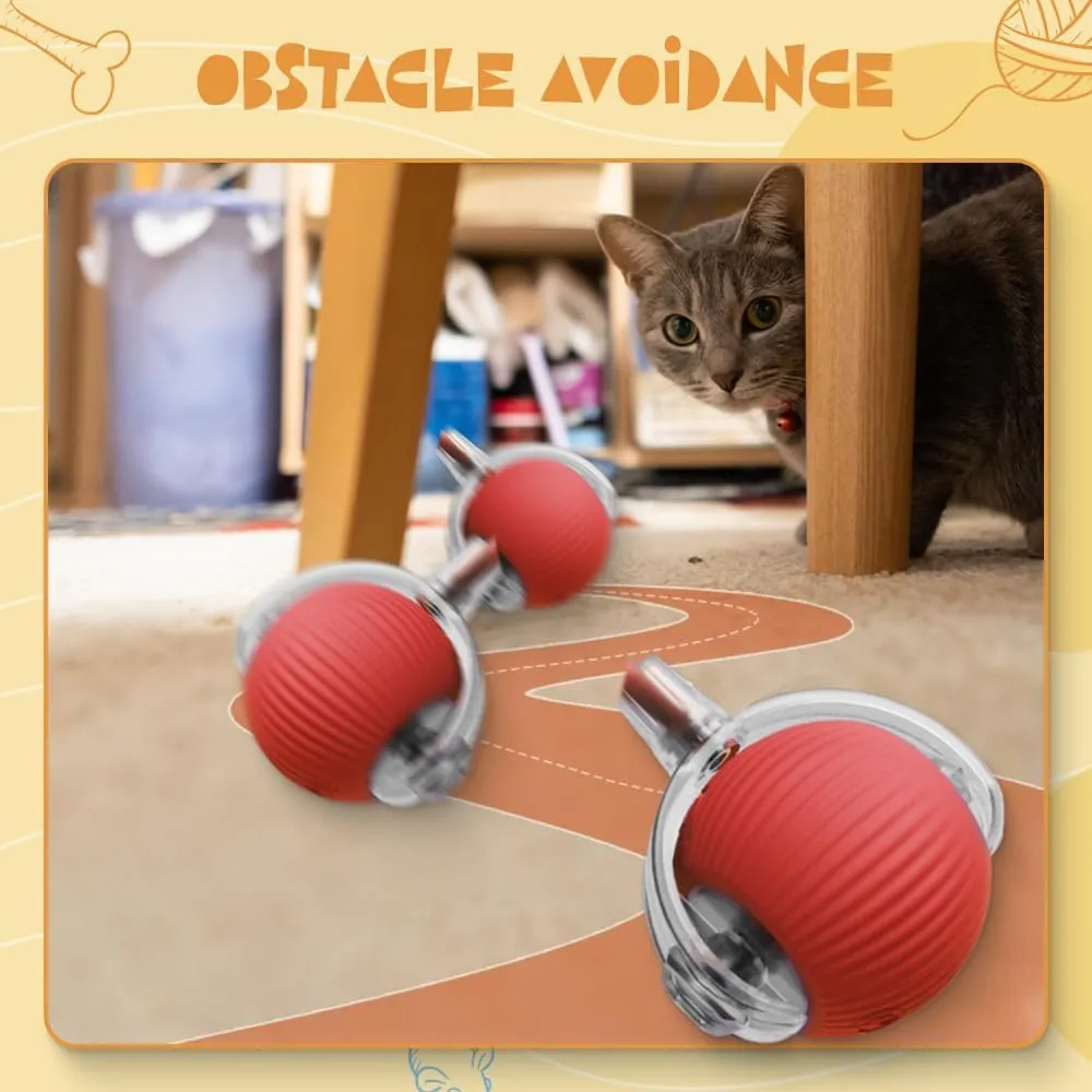 Interactive Cat Ball Toy 2025 New Cat Toys for Indoor Cats, Cat Rotating Ball Toy, Automatic Moving Cat Balls, 360 Automatic Rolling Ball Toy Electric Dog Balls for Dog/Cat (Red)