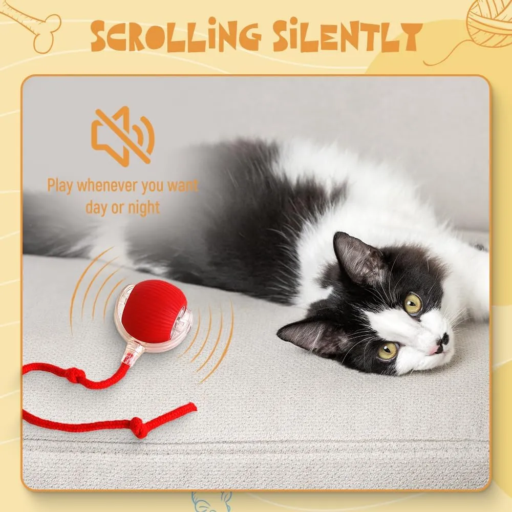 Interactive Cat Ball Toy 2025 New Cat Toys for Indoor Cats, Cat Rotating Ball Toy, Automatic Moving Cat Balls, 360 Automatic Rolling Ball Toy Electric Dog Balls for Dog/Cat (Red)