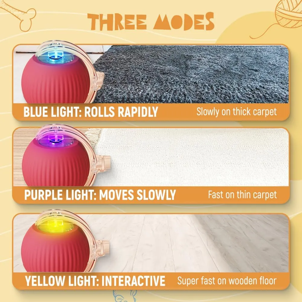 Interactive Cat Ball Toy 2025 New Cat Toys for Indoor Cats, Cat Rotating Ball Toy, Automatic Moving Cat Balls, 360 Automatic Rolling Ball Toy Electric Dog Balls for Dog/Cat (Red)