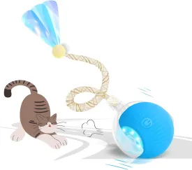 Interactive Cat Ball Toy for Indoor Cats, Electric Cat Rolling Moving Ball with Feather Tail, Smart Chase Kitty Cats Toys (Blue)
