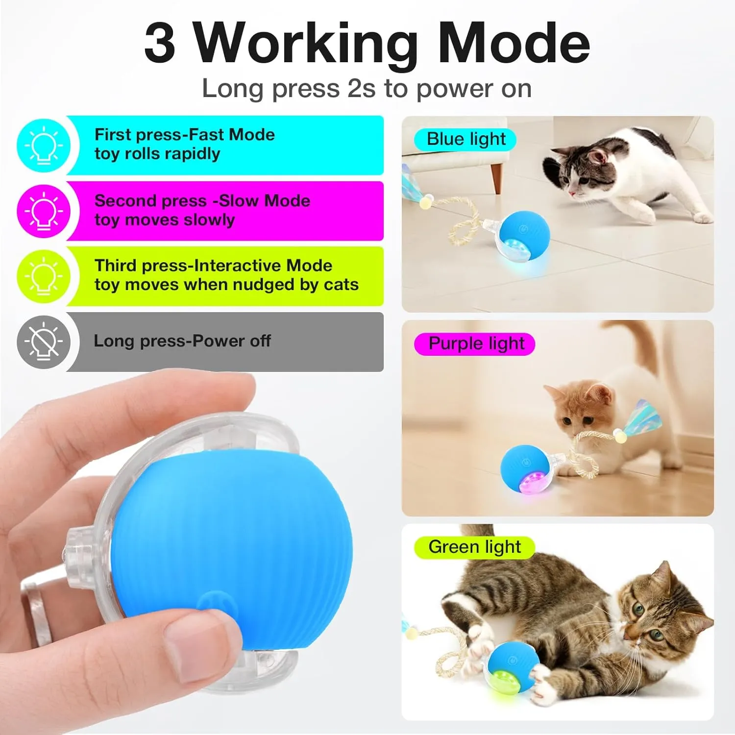 Interactive Cat Ball Toy for Indoor Cats, Electric Cat Rolling Moving Ball with Feather Tail, Smart Chase Kitty Cats Toys (Blue)
