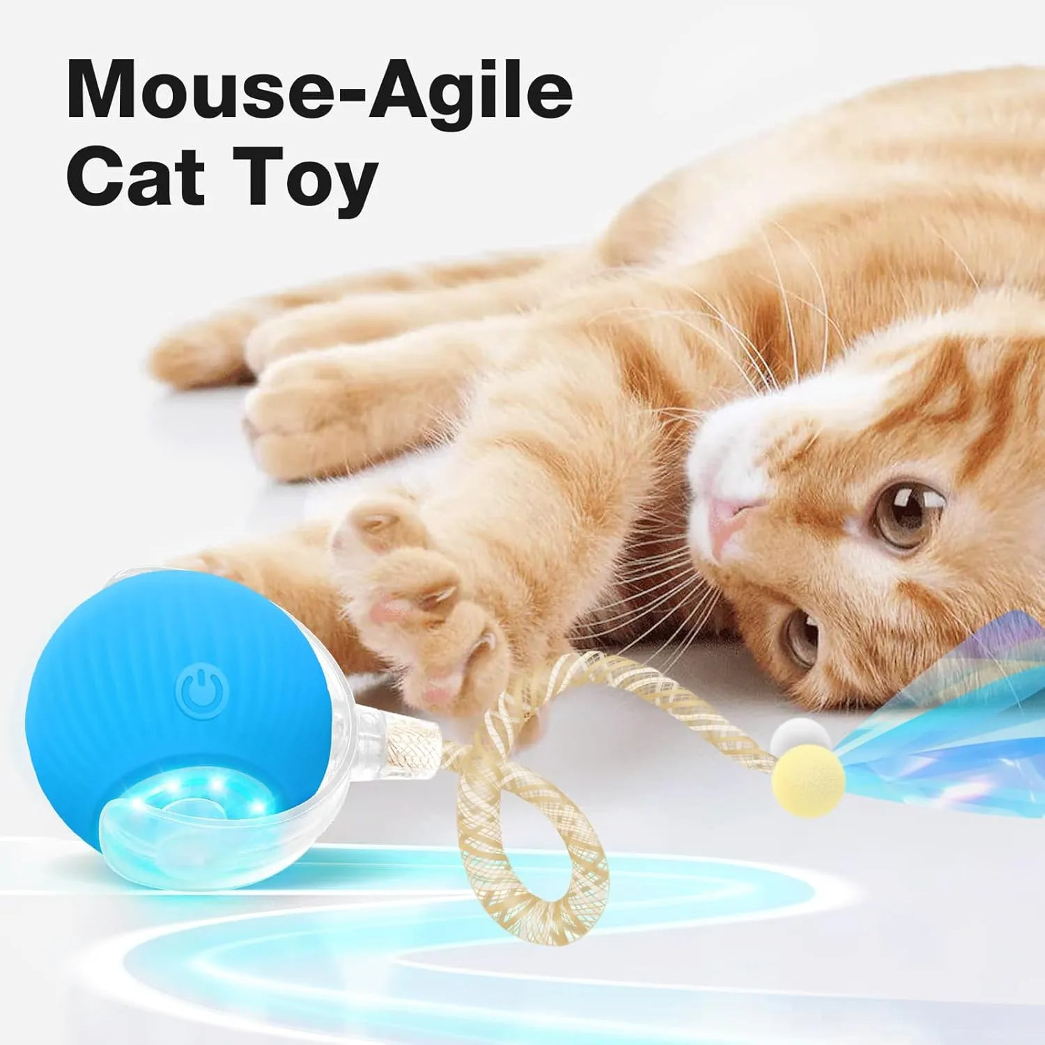 Interactive Cat Ball Toy for Indoor Cats, Electric Cat Rolling Moving Ball with Feather Tail, Smart Chase Kitty Cats Toys (Blue)