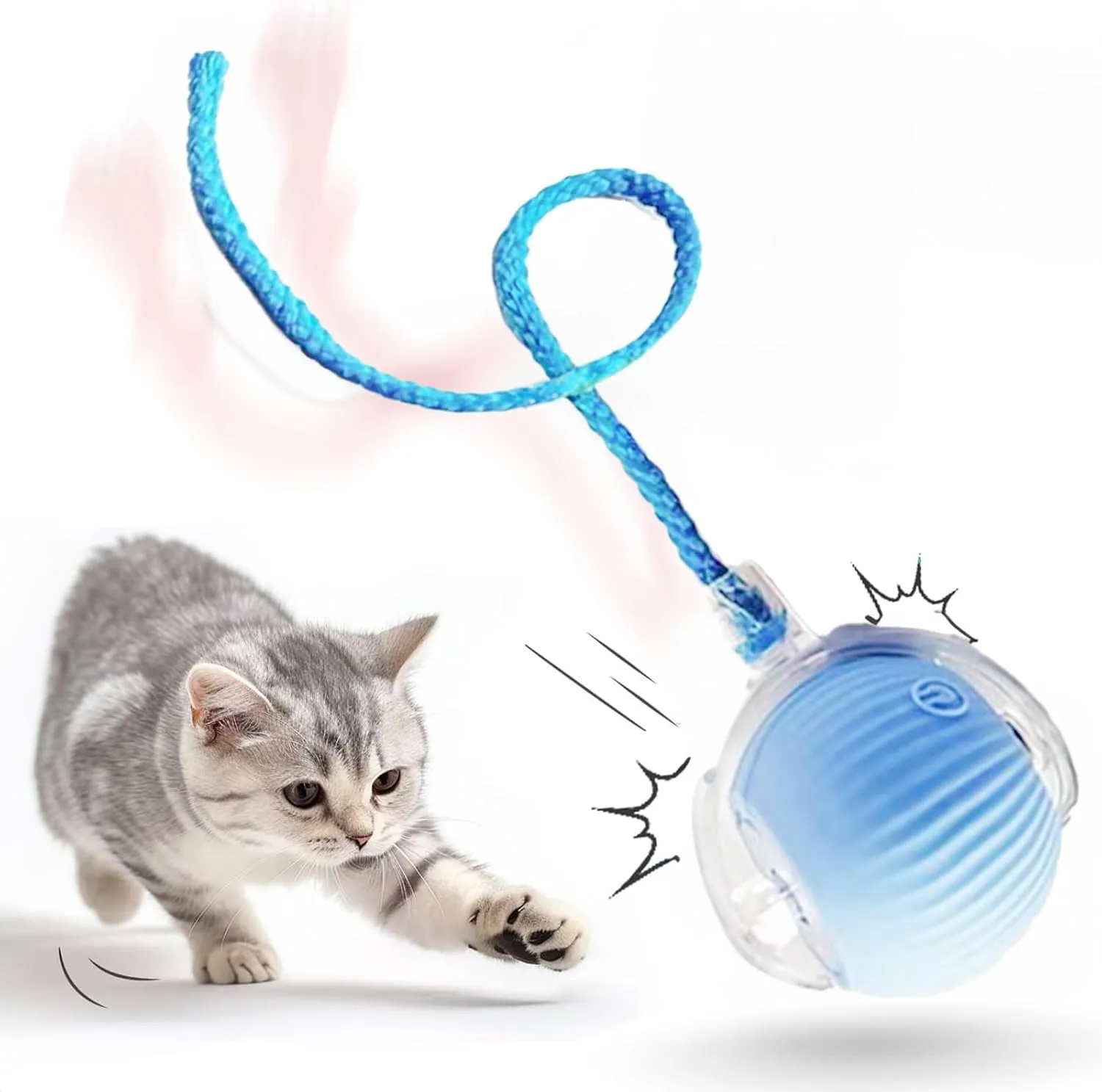 Interactive Cat Toy Ball 2025, Smart Automatic Rolling Ball for Indoor Cats, Fast Moving Mouse Cord Design, Self-Rolling Cat Toy on Carpet, Fun Gift for Kittens & Cats (Blue)