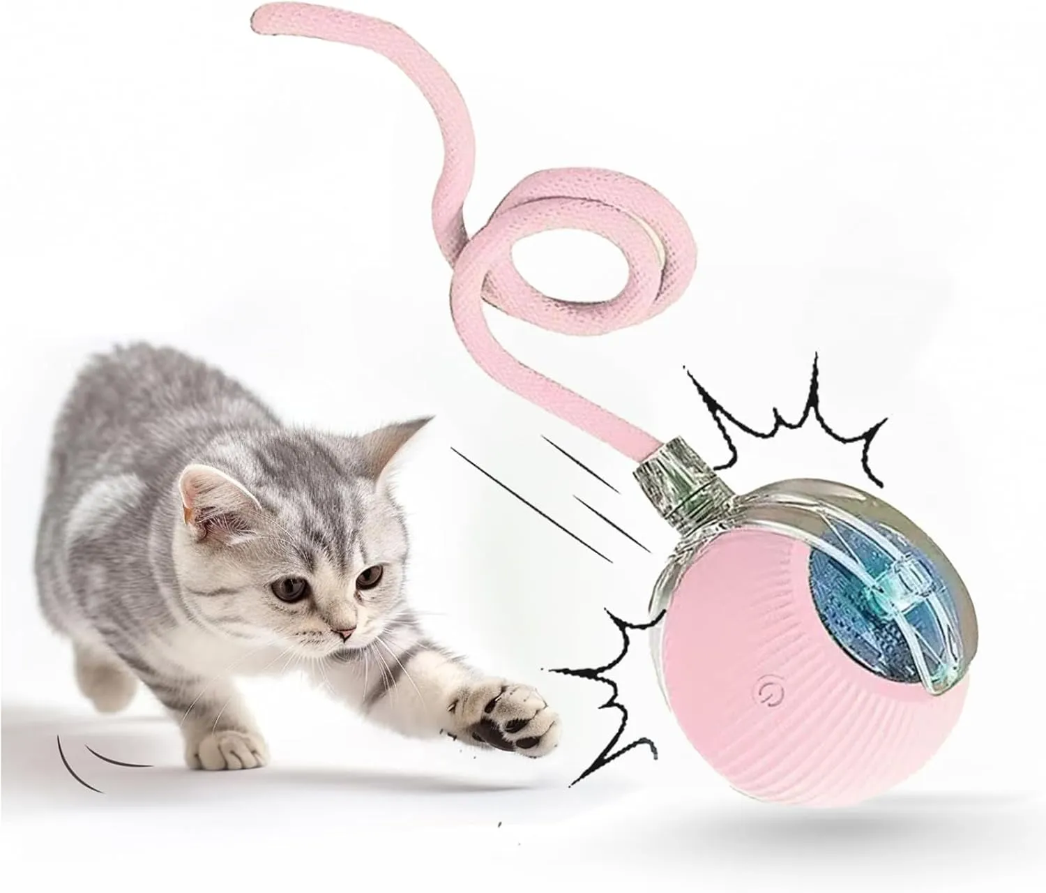 Interactive Cat Toy Ball 2025, Smart Automatic Rolling Ball for Indoor Cats, Fast Moving Mouse Cord Design, Self-Rolling Cat Toy on Carpet, Fun Gift for Kittens & Cats (Pink)