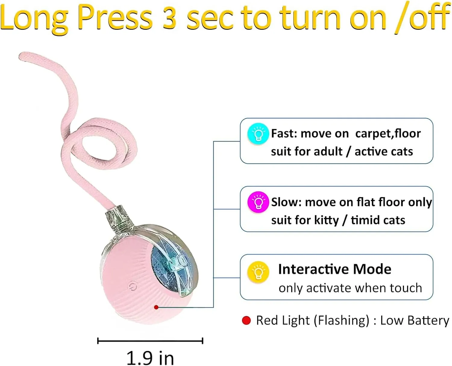 Interactive Cat Toy Ball 2025, Smart Automatic Rolling Ball for Indoor Cats, Fast Moving Mouse Cord Design, Self-Rolling Cat Toy on Carpet, Fun Gift for Kittens & Cats (Pink)