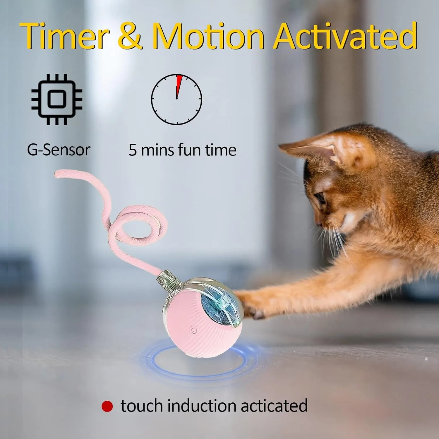 Interactive Cat Toy Ball 2025, Smart Automatic Rolling Ball for Indoor Cats, Fast Moving Mouse Cord Design, Self-Rolling Cat Toy on Carpet, Fun Gift for Kittens & Cats (Pink)