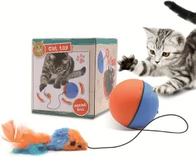 Interactive Cat Toy Ball with Motion Sensor Carpet Automatic Rolling Cat Ball Durable Design and Amuse Cats and Mouse Indoor Kitten Self-Play Toy (AA Batteries Included)