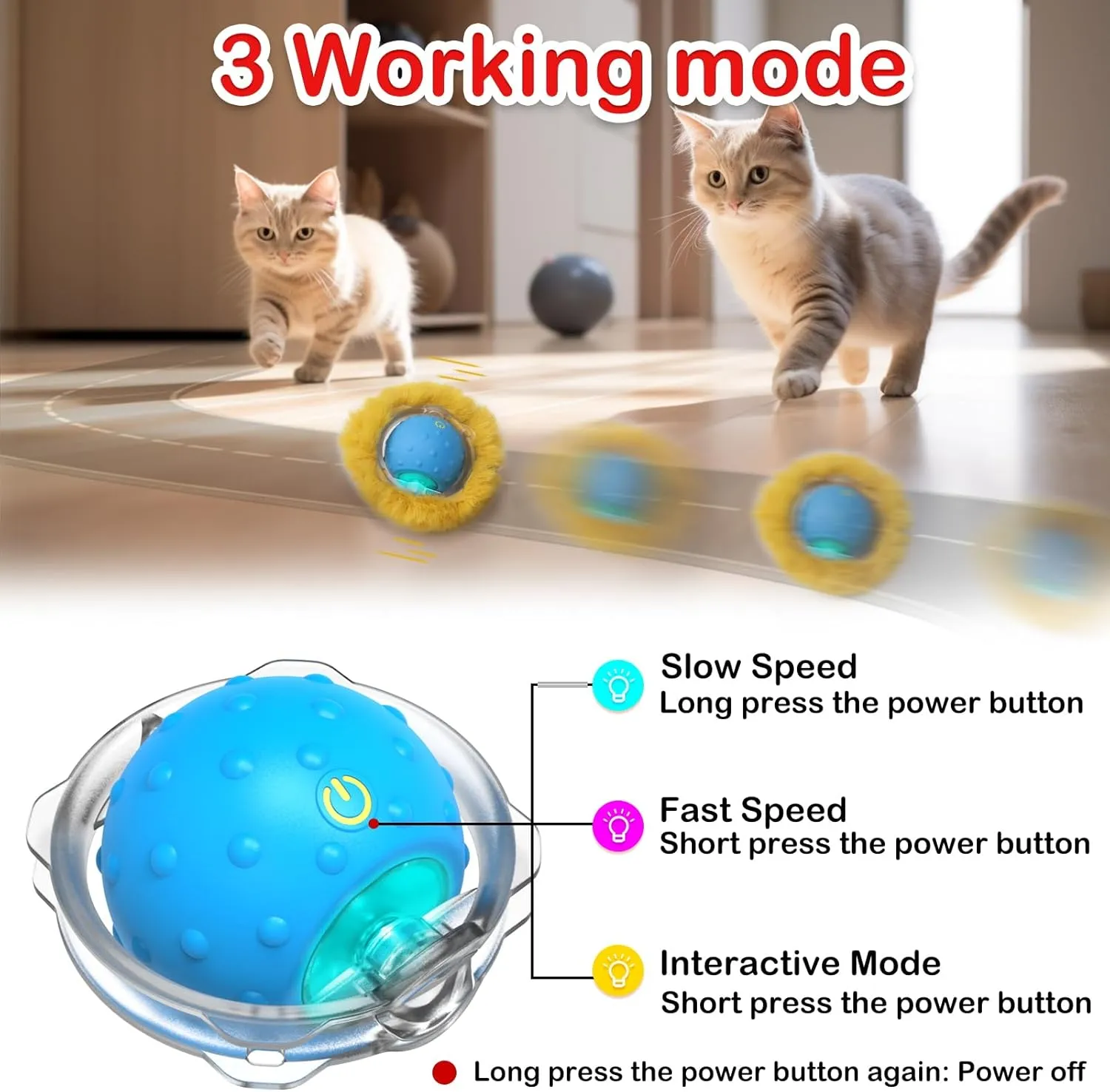 Interactive Cat Toys Ball Fast Rolling in Pocket, Motion Activate Chirping Cat Toy Hide and Seek Mouse Catching Game