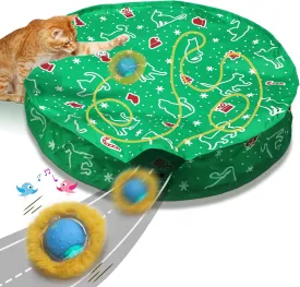 Interactive Cat Toys Ball Fast Rolling in Pocket, Motion Activate Chirping Cat Toy Hide and Seek Mouse Catching Game