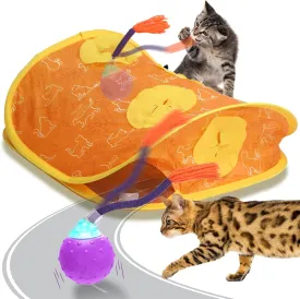 Interactive Cat Toys Ball Fast Rolling in Pouch, Touch Activated, Hide and Seek, Moving Ball with Tail, Real Mouse Squeaky, Automatic Cat Toys for Indoor Cats/Kittens