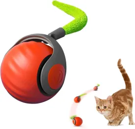 Interactive Cat Toys for Indoor Cats, Rechargeable Moving Cat Ball with Feather Tail, 2 Speeds Automatic Kitten Toys for Bored Indoor Cats,Motion Activated Rolling Ball Toys (Orange)