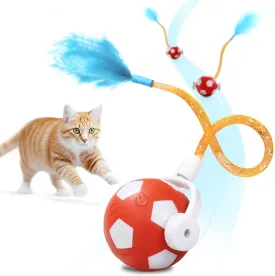 Interactive Cat Toys with Feather Snappy Tail for Bored Indoor Adults Cats, Safe Rolling Toys Ball with 3 Models, Automatic Cats Toy for Any Floor, Electric Moving Cat Enrichment Toy