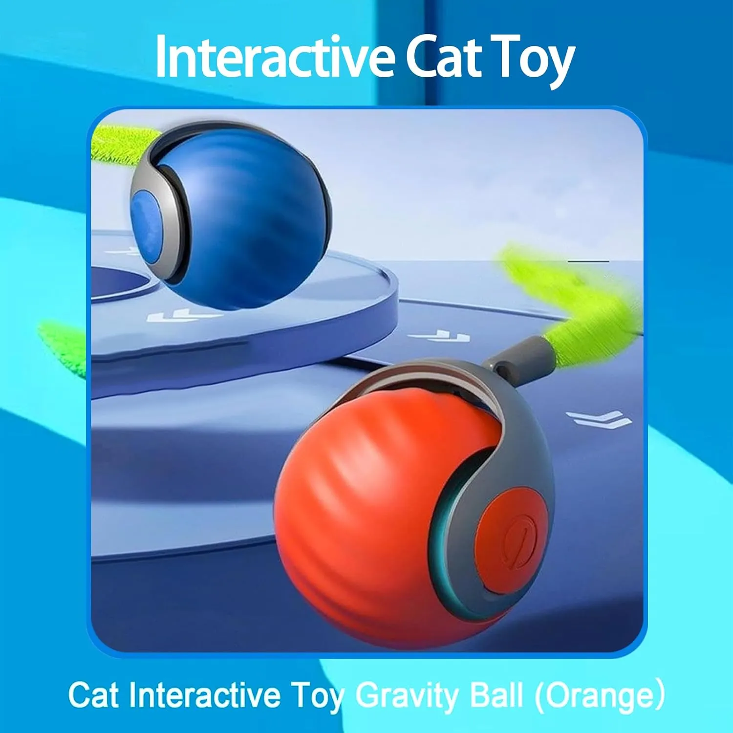 Interactive Cats Toys for Indoor,Automatic Moving Toy Ball, Smart Interactive Toy Balls, Self-Rolling Cat Toy Ball with Tail, Two-Speed FunctionOrange