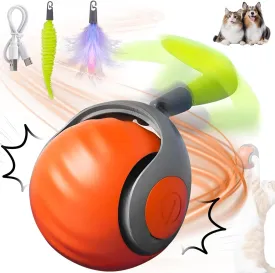 Interactive Cats Toys for Indoor,Automatic Moving Toy Ball, Smart Interactive Toy Balls, Self-Rolling Cat Toy Ball with Tail, Two-Speed FunctionOrange