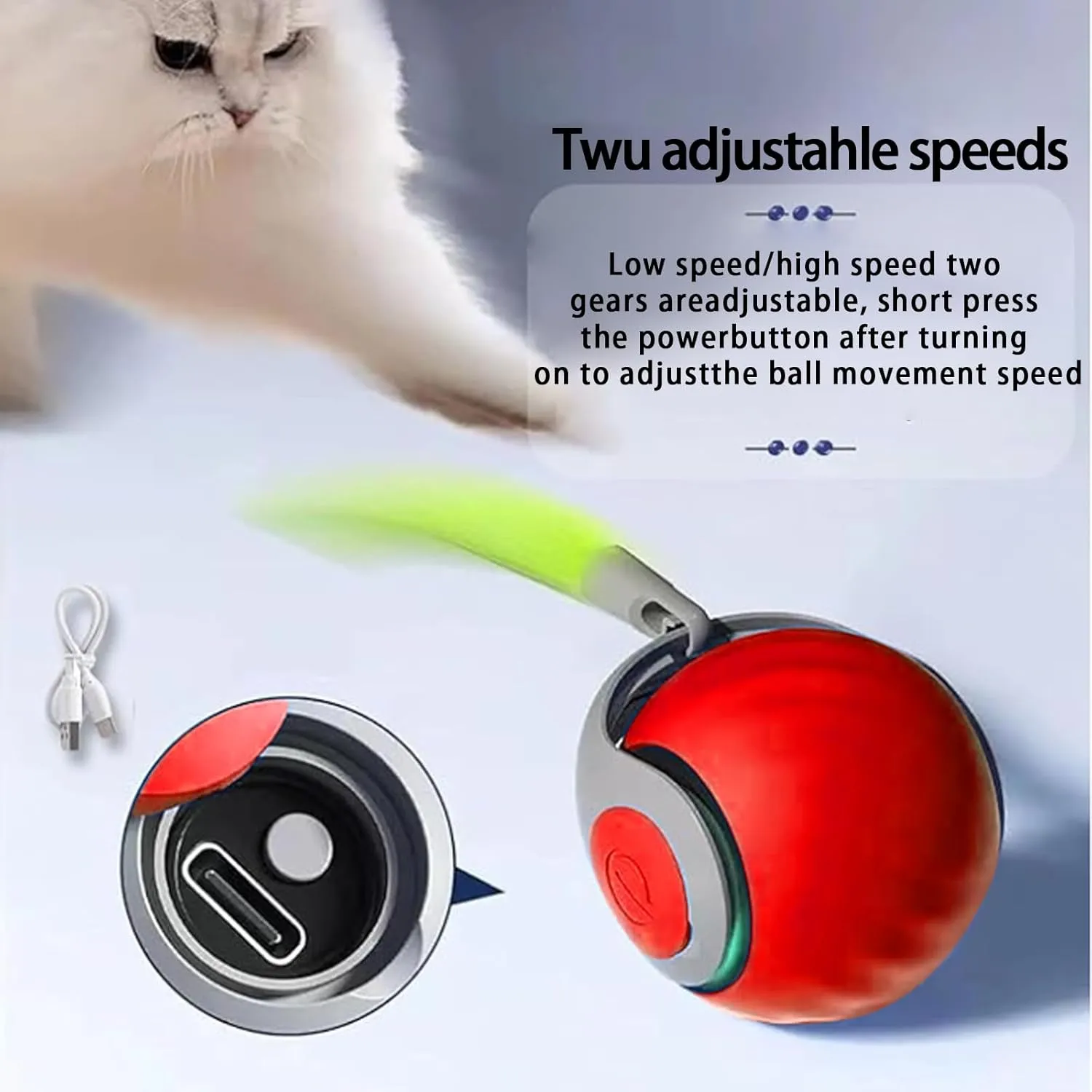 Interactive Cats Toys for Indoor,Automatic Moving Toy Ball, Smart Interactive Toy Balls, Self-Rolling Cat Toy Ball with Tail, Two-Speed FunctionOrange