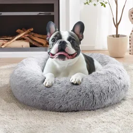 JOLLYVOGUE Calming Dog & Cat Bed for Small Dogs, Anti-Anxiety Donut Cuddler Cozy Soft Round Bed with Anti-Slip Bottom, Fluffy Faux Fur Plush Cushion Beds for Small Medium Dogs (20")