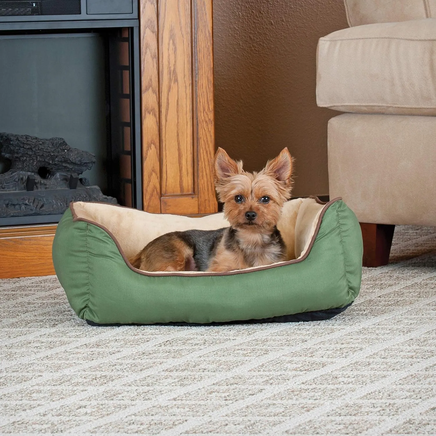 K&H Pet Products Self-Warming Lounge Sleeper Cat Bed, Soft Comfortable Self Heating Pet Bed, No Electric Needed to Keep Pets Warm, Also For Small Dogs, Machine Washable - Small 20 X 16in Sage/Tan