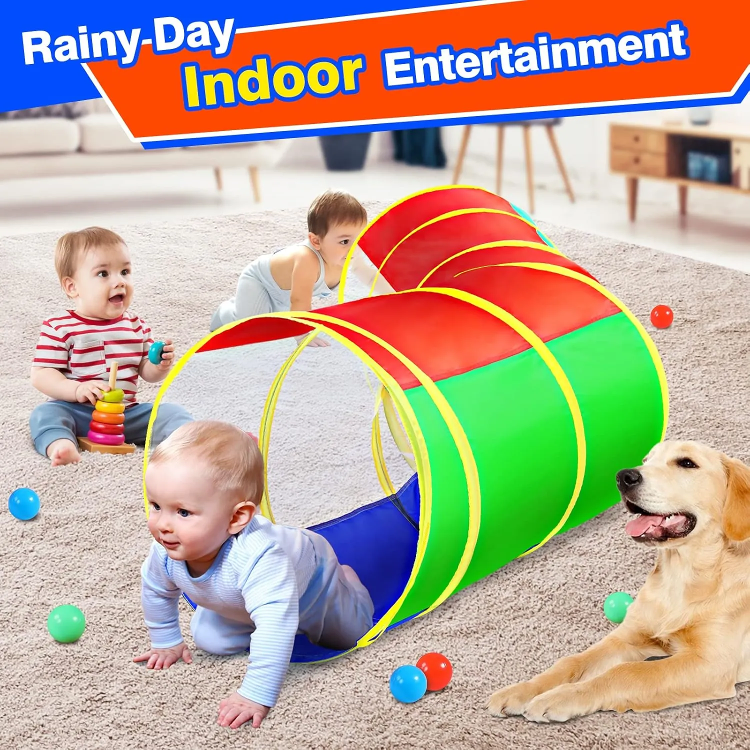 Kids Crawl Through Play Tunnel, Pop Up Baby Play Tunnel for Toddlers, Game Toy Play Tent for Girl or Dog Cat Pet Tunnel