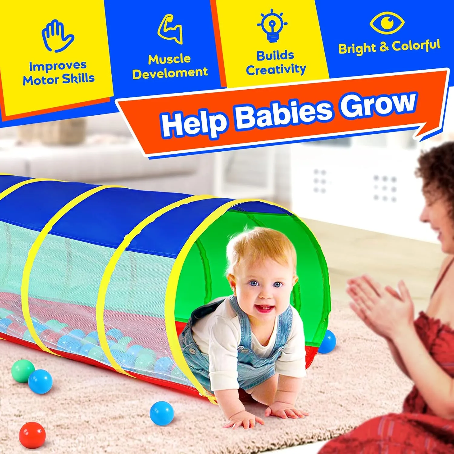 Kids Crawl Through Play Tunnel, Pop Up Baby Play Tunnel for Toddlers, Game Toy Play Tent for Girl or Dog Cat Pet Tunnel