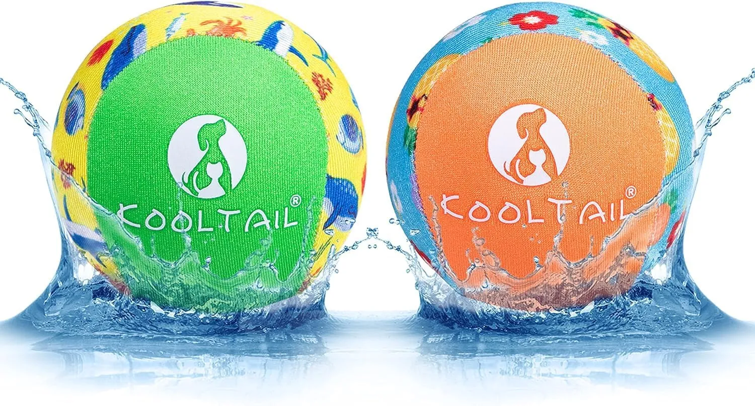 KOOLTAIL Floating Dog Pool Toys - 2 Pack Summer Dog Bouncing Water Toys for Swimming Pool, Interactive Dog Training Games Chew Toys Soft and Elastic Fetch Balls for Small Medium Dogs