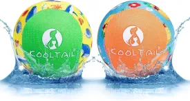 KOOLTAIL Floating Dog Pool Toys - 2 Pack Summer Dog Bouncing Water Toys for Swimming Pool, Interactive Dog Training Games Chew Toys Soft and Elastic Fetch Balls for Small Medium Dogs