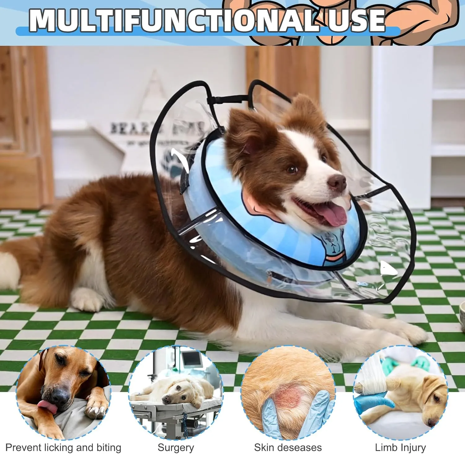 KOOLTAIL Inflatable Dog Cone Collar, Protective Dog Recovery E Collar for Medium Large Dogs After Surgery, Soft Adjustable Dog Neck Donut Cone with Enhanced Anti-Licking Does Not Impede Vision, M 