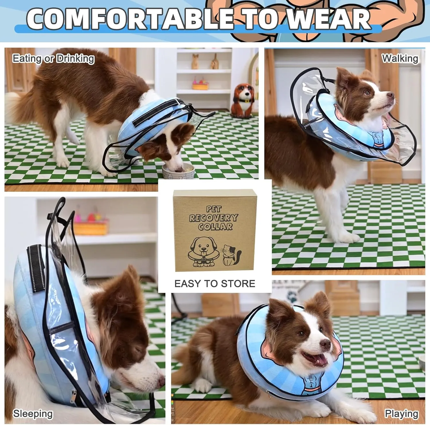 KOOLTAIL Inflatable Dog Cone Collar, Protective Dog Recovery E Collar for Medium Large Dogs After Surgery, Soft Adjustable Dog Neck Donut Cone with Enhanced Anti-Licking Does Not Impede Vision, M 