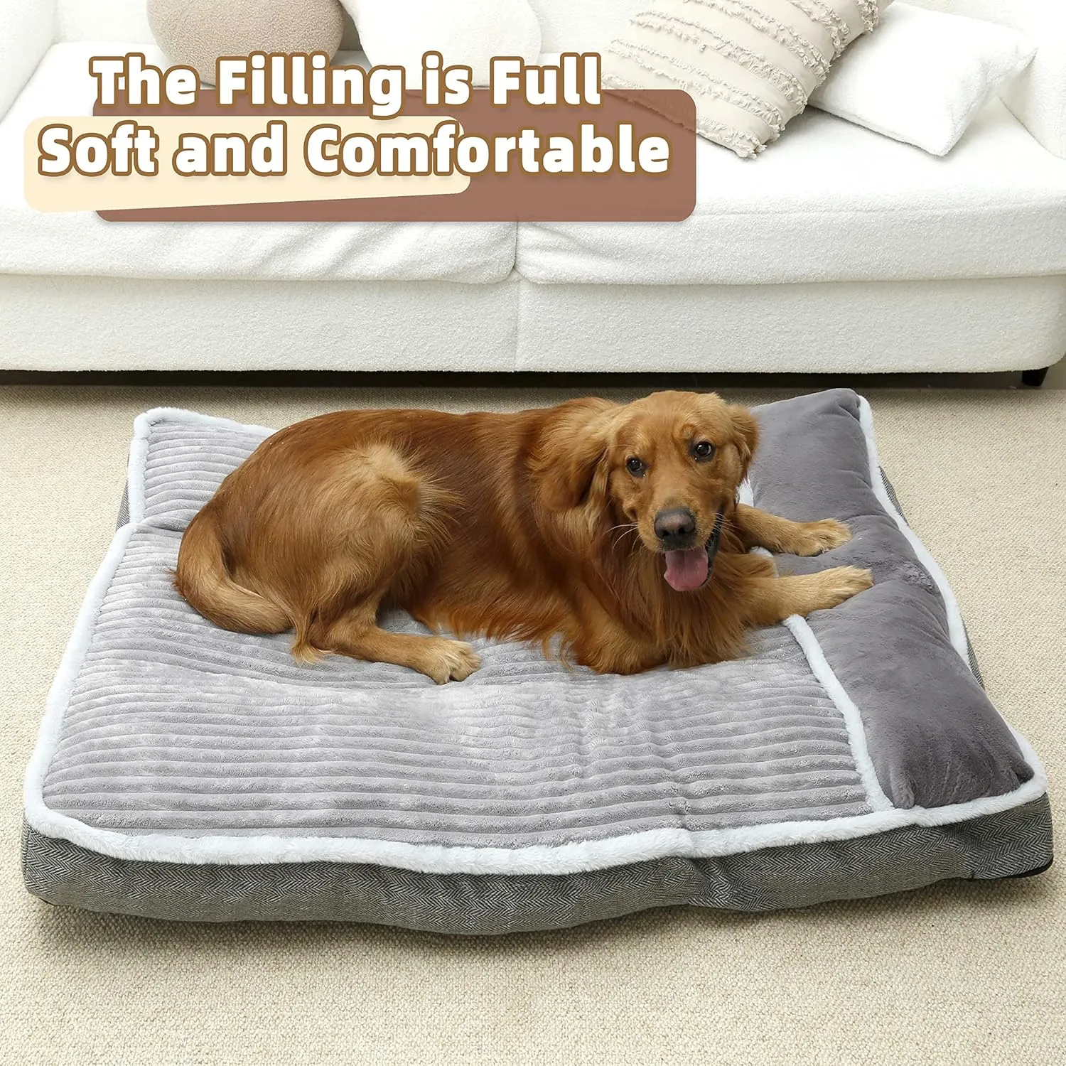 Large Dog Bed with Pillow for Crate Kennel, Sofa Dog Bed, Super Soft pet Bed for Medium, Jumbo, Furniture