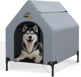 Large Outdoor Dog House with Elevated Bed, Weatherproof Canopy, Breathable Mesh Fabric with Windows  Ideal Shelter for Large Breeds