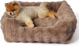 Lesure Fluffy Dog Beds for Small Dogs - Orthopedic Rectangle Calming Pet Sofa, Plush Bubble Bolster Puppy Bed with Removable Washable Cover and Nonskid Bottom,25x21x7inches,Brown