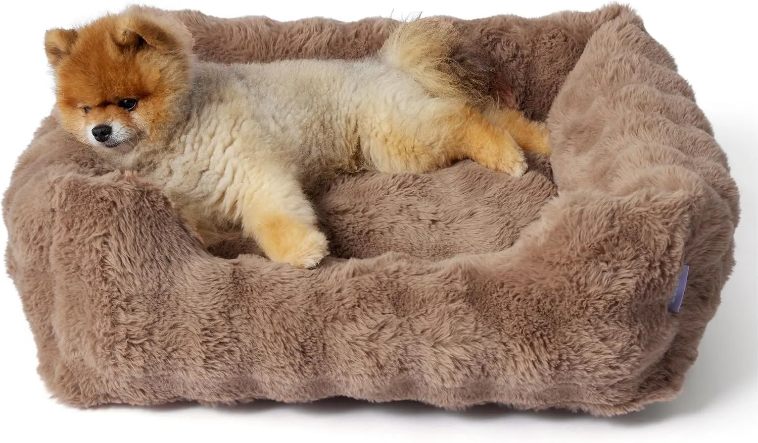 Lesure Fluffy Dog Beds for Small Dogs - Orthopedic Rectangle Calming Pet Sofa, Plush Bubble Bolster Puppy Bed with Removable Washable Cover and Nonskid Bottom,25x21x7inches,Brown