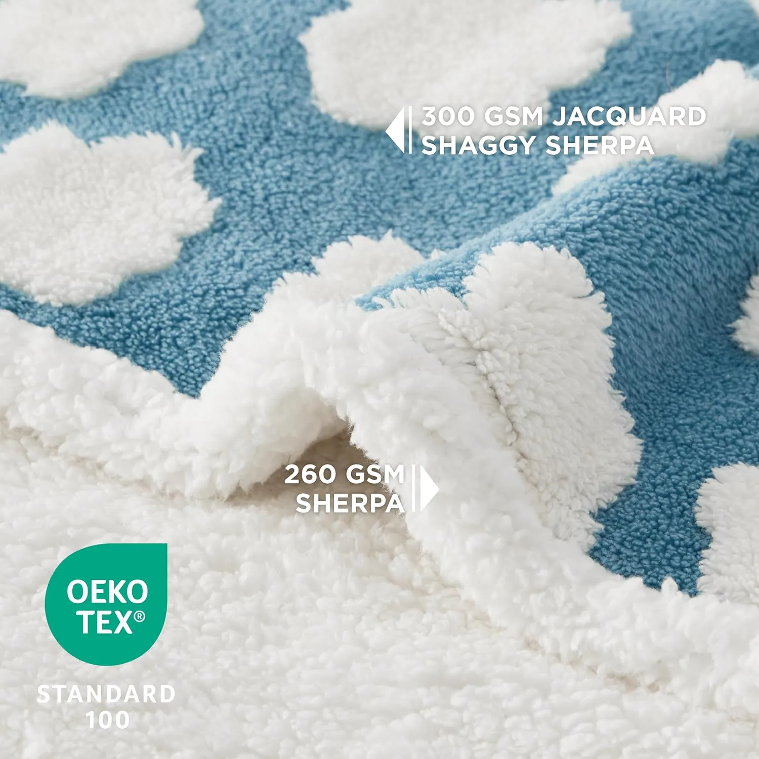Lesure Waterproof Dog Blanket for Medium Dogs - Washable Double Sided Dog Blankets with Warm Jacquard Shag and Soft Sherpa Fleece, Pet Cat Blanket for Couch Protection, 3D Textured Cloud, Blue