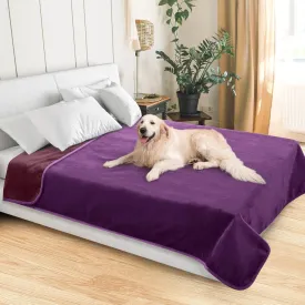 LOOBANI Dog Blanket Waterproof for Bed: Spill-Proof Puppy Blankets for Medium Large Dogs Washable, Reversible Soft Flannel Dog Throw for Couch Cover, Crate, Travel, Picnic, 50" x 60", Purple