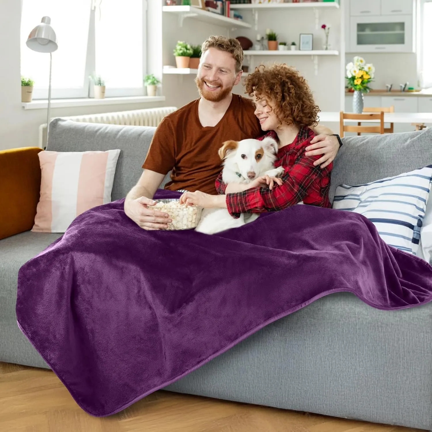 LOOBANI Dog Blanket Waterproof for Bed: Spill-Proof Puppy Blankets for Medium Large Dogs Washable, Reversible Soft Flannel Dog Throw for Couch Cover, Crate, Travel, Picnic, 50" x 60", Purple