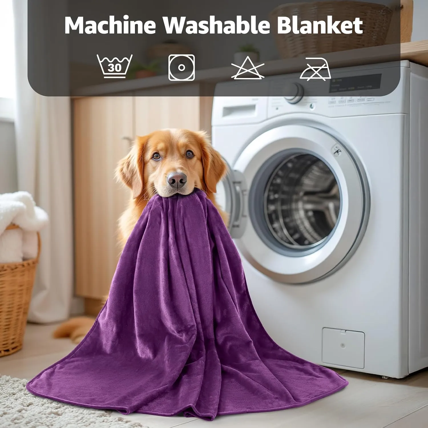 LOOBANI Dog Blanket Waterproof for Bed: Spill-Proof Puppy Blankets for Medium Large Dogs Washable, Reversible Soft Flannel Dog Throw for Couch Cover, Crate, Travel, Picnic, 50" x 60", Purple
