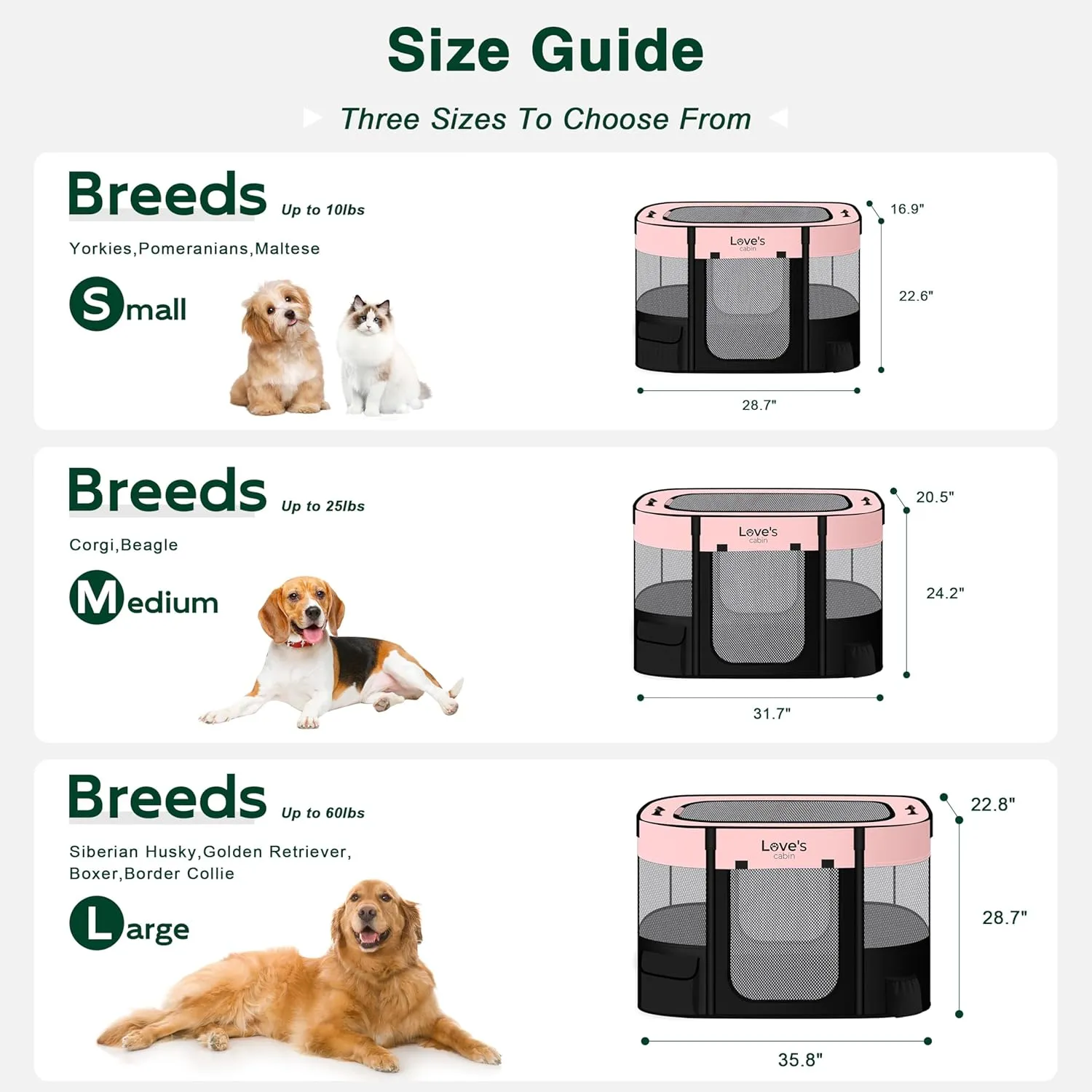 Love's cabin Pet Puppy Dog Playpen, Large Dog Tent Crates Cage Indoor/Outdoor, Portable Exercise Playpen for Cat, Foldable Pop Up Dog Kennel Playpen with Carring Case (L, Pink)