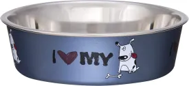 Loving Pets Bella Bowl Designer & Expressions Dog Bowl, Small, I Love My Dog, Steel Blue