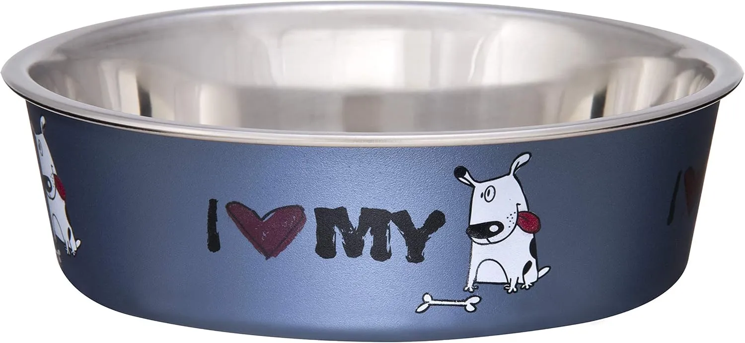 Loving Pets Bella Bowl Designer & Expressions Dog Bowl, Small, I Love My Dog, Steel Blue