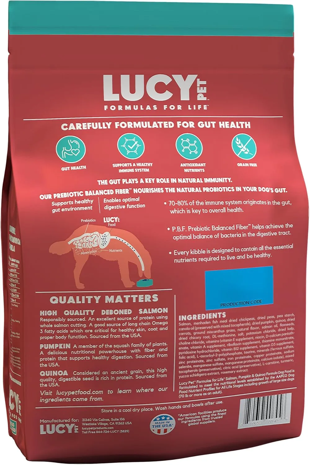Lucy Pet Formulas for Life Salmon, Pumpkin, & Quinoa Dry Dog Food, All Life Stages, Digestive Health, Sensitive Stomach & Skin, 4.5lb bag