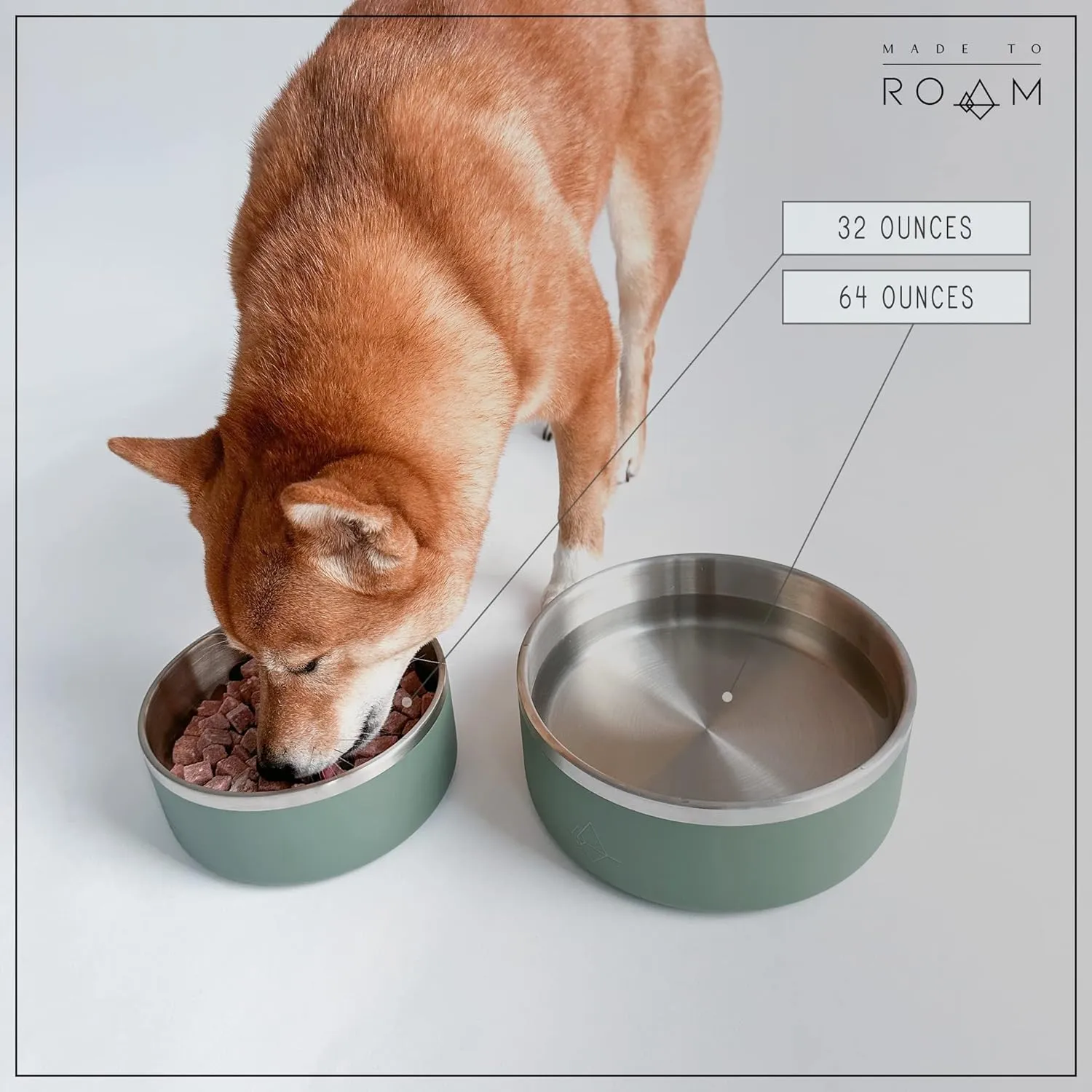MADE TO ROAM Premium Everest Bowl - Stainless Steel Double-Walled Vacuum-Insulated Dog Bowl with Non-Slip Grip (New York Afterlight, 64oz)